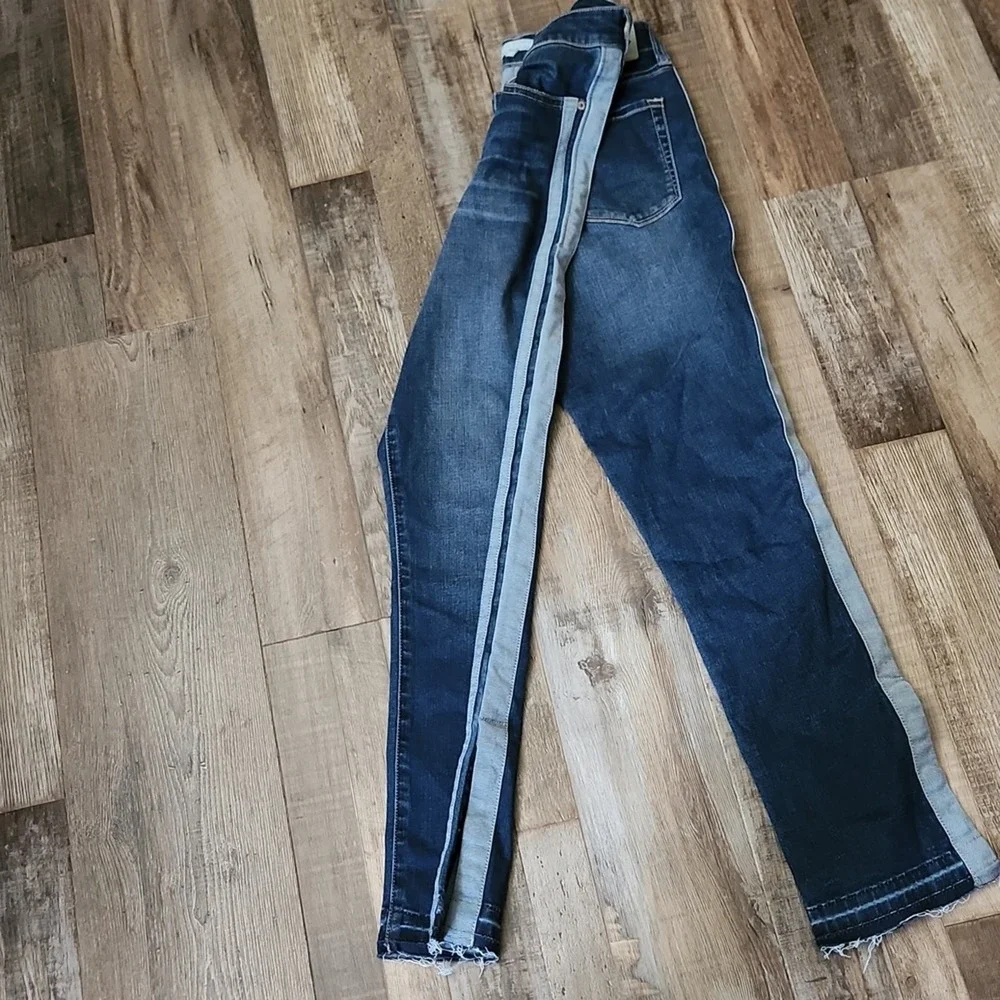 Dear John Raven‎ Womens 3 Snap Raw Hem Jeans Size 27 Zip Button Racing Stripe